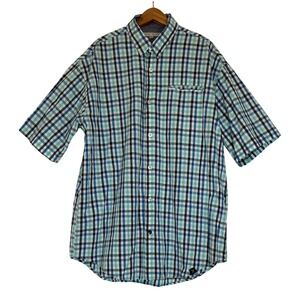 Marc Ecko Mens 2XLT Plaid Button Down Shirt Short Sleeve Blue Teal Cotton Y2K